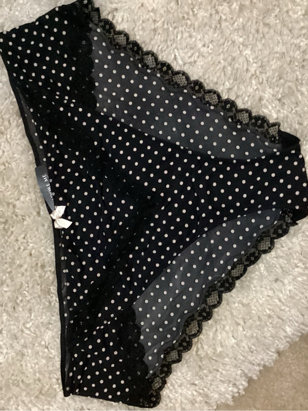 Adore Me Black and White Polka Dot Lace Bikini Briefs